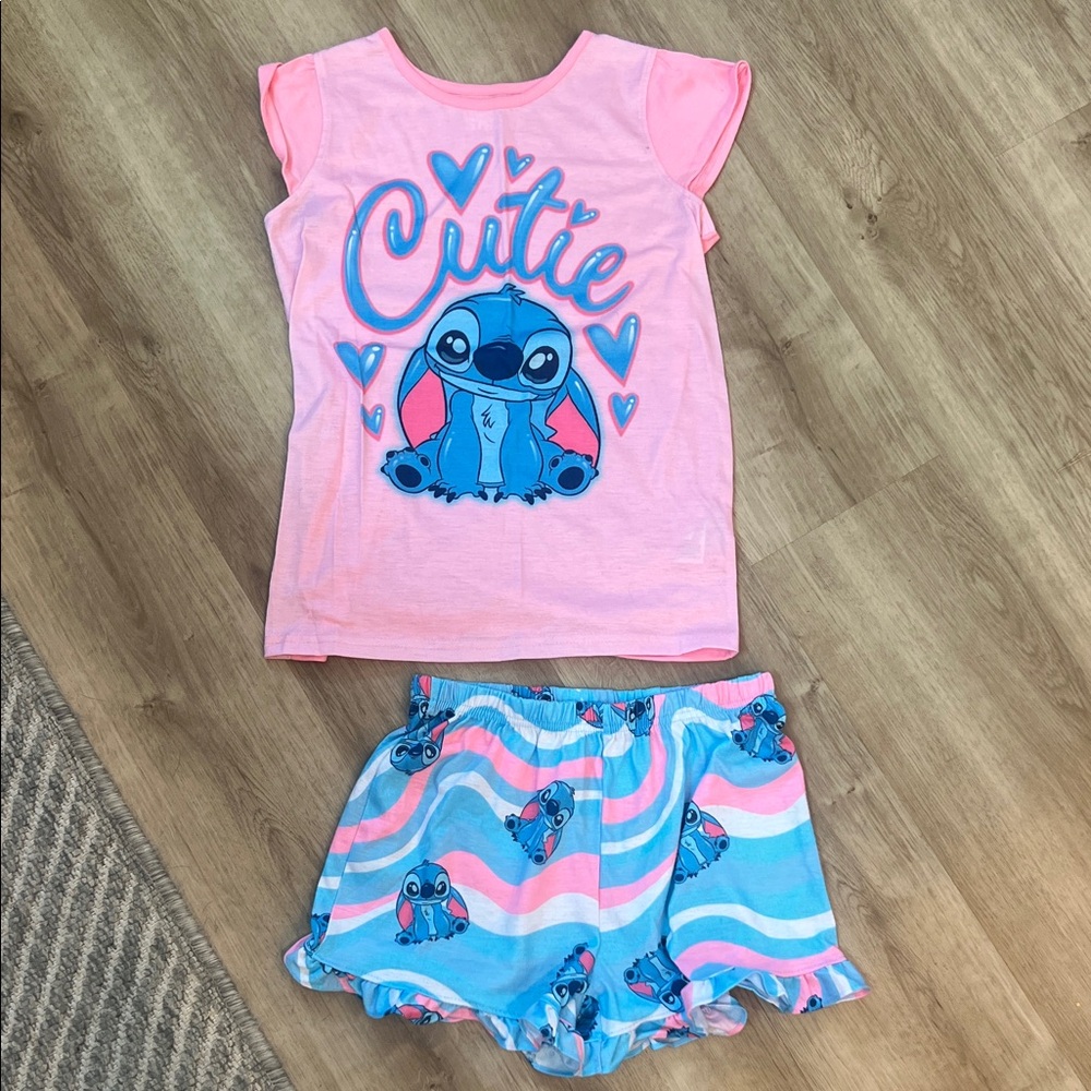 Girls Pink 'Cutie' Stitch Sleep Set, size L, worn lightly